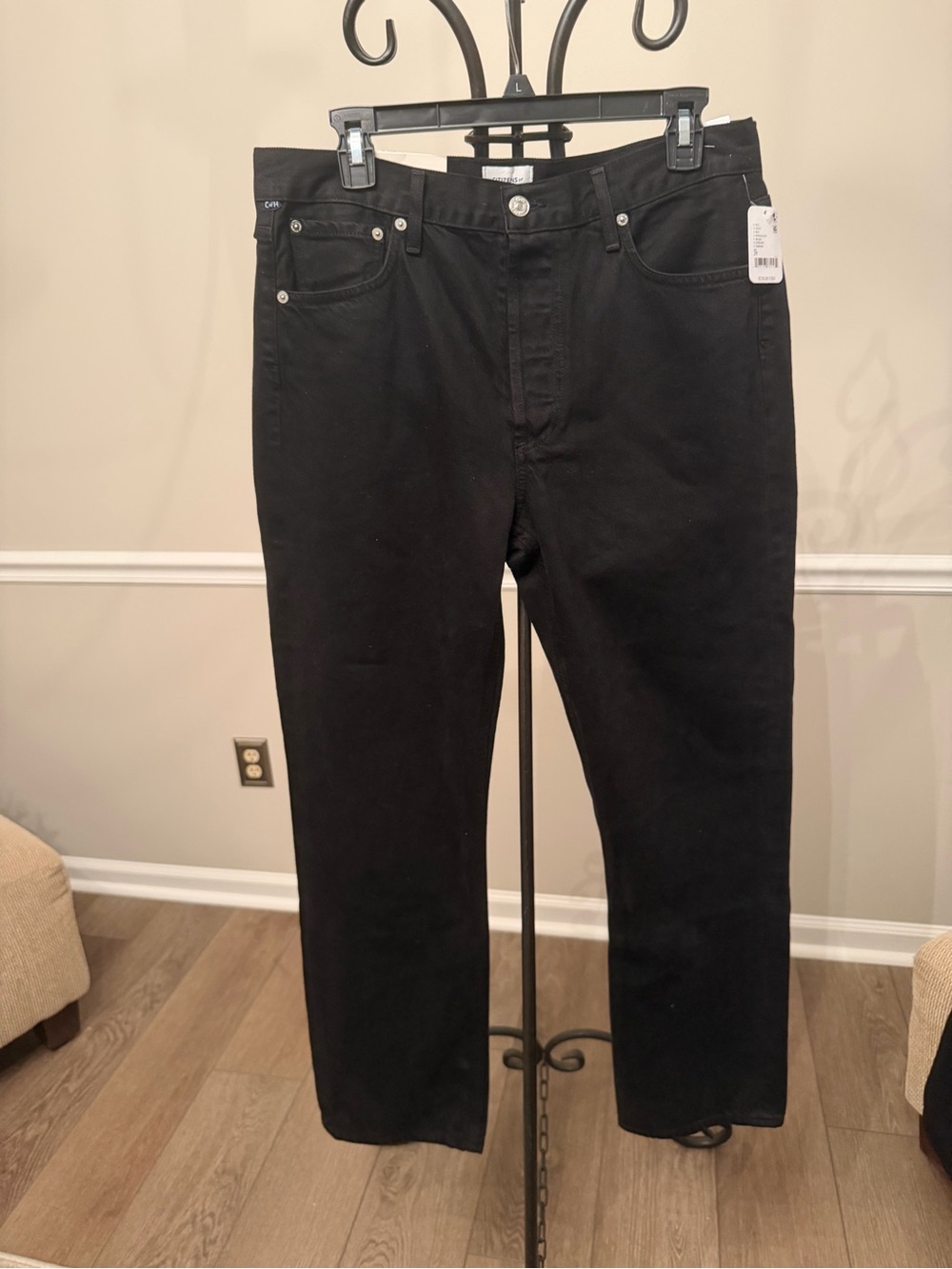 NWT Citizens of Humanity Blaine High Rise Straight Jeans 29  Black Button Fly